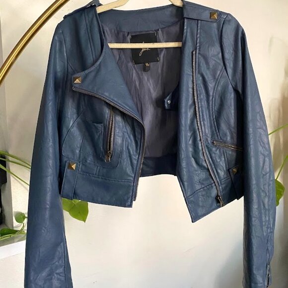 Jack moto Jackets & Blazers - Jack Moto Crop Jacket Faux Leather Steel Blue